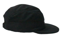 Side panel of a black hat with no visible branding. The cap is made of 100% recycled polyester.
